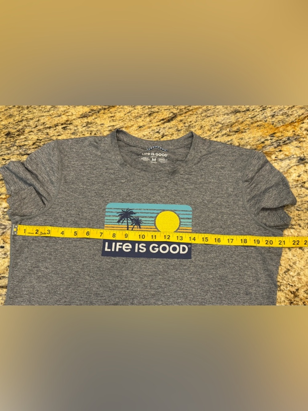 Life is Good Active Short Sleeve Tee Women’s Size M Sunset Palm Gray Heathered - Picture 6 of 7